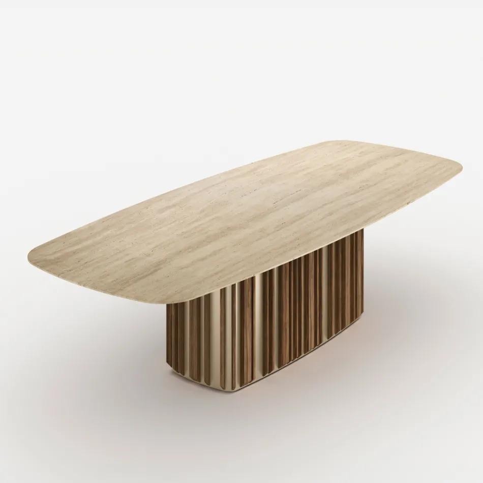 Mesa Lunaria con tablero de mármol y base de metal, fabricada en Italia. Viadurini