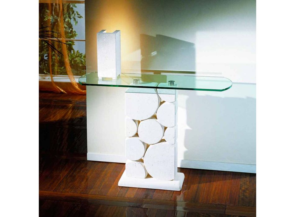 Tabla de consola en piedra y vidrio moderno diseño hosios Viadurini
