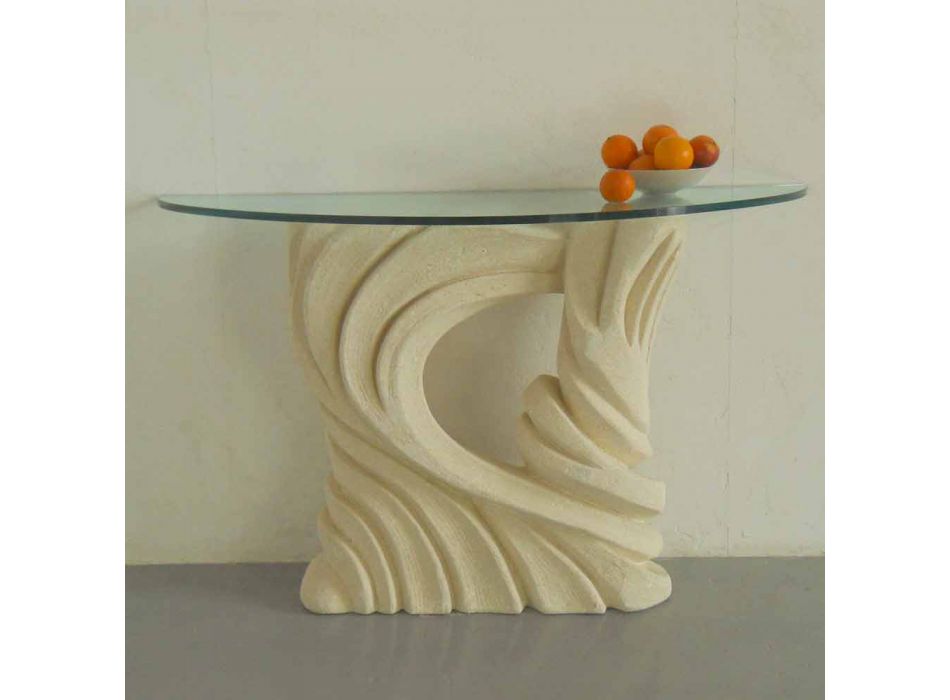 mesa consola de piedra y cristal de diseño Emera Viadurini