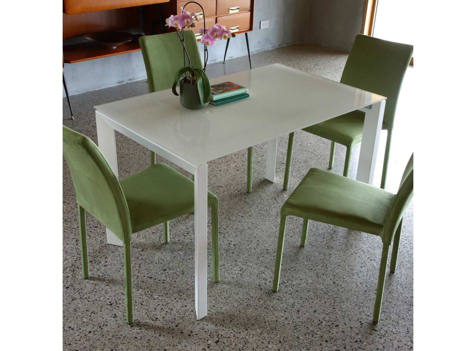 Mesa de Cocina Extensible Hasta 170 cm en Metal y Cristal Templado - Berto Viadurini