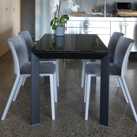 Mesa de Cocina Extensible Hasta 170 cm en Metal y Cristal Templado - Berto Viadurini