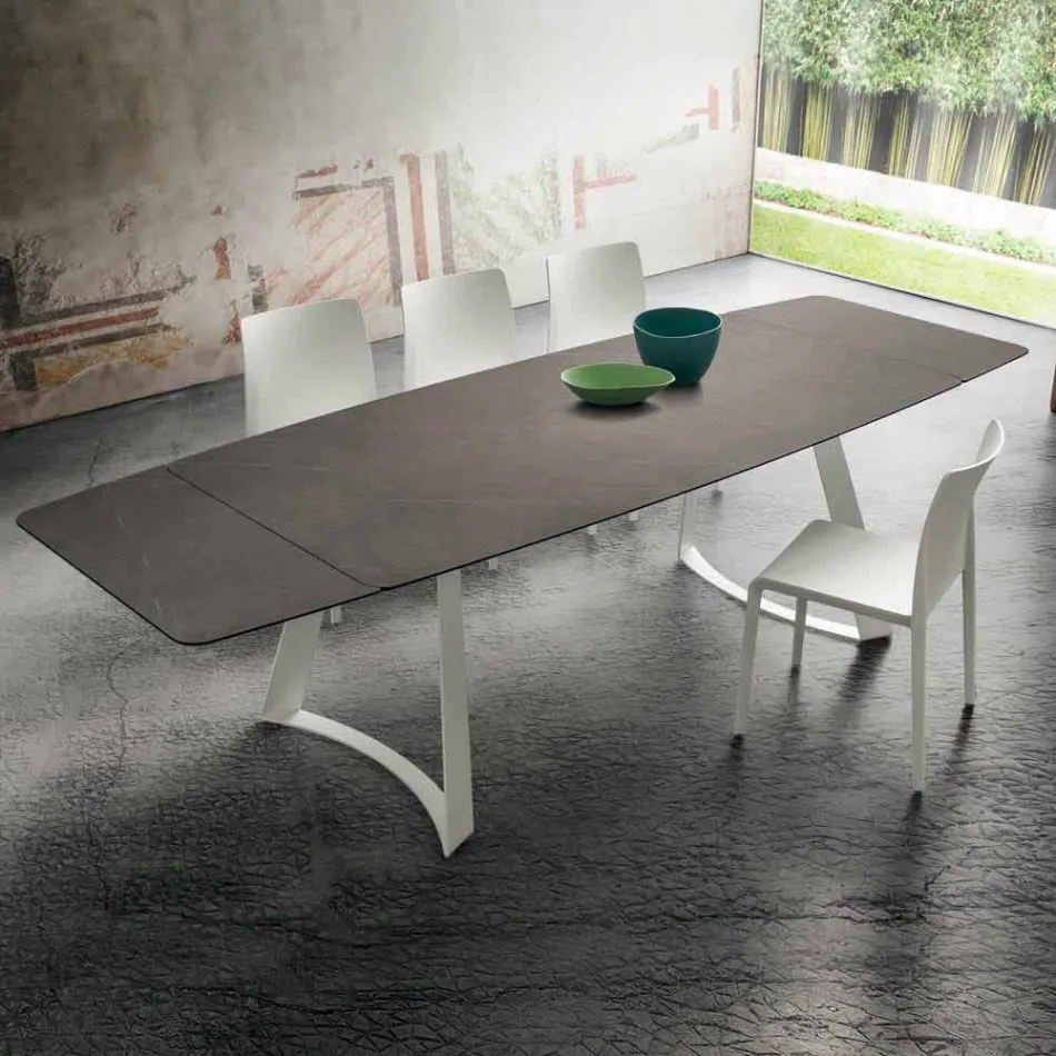 Mesa de cocina extensible hasta 280 cm efecto mármol Made in Italy - Pinocho Viadurini