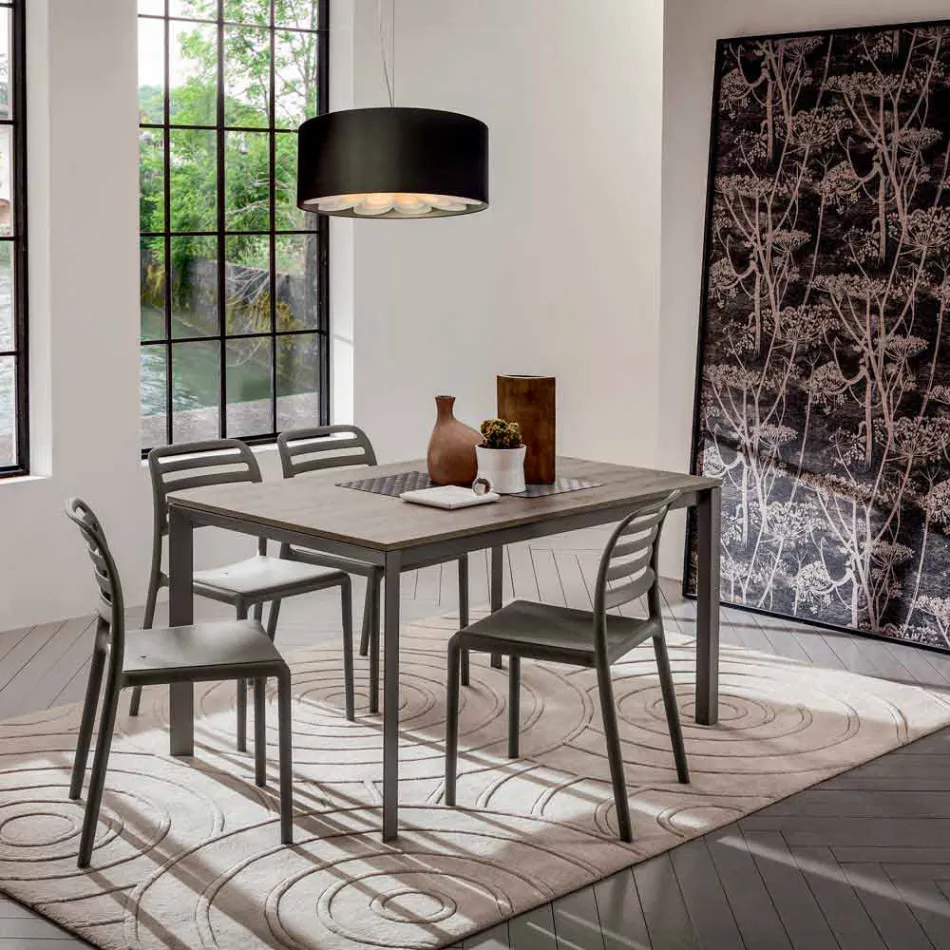 Mesa de cocina con tapa de melamina y base de metal Made in Italy - Spilla Viadurini