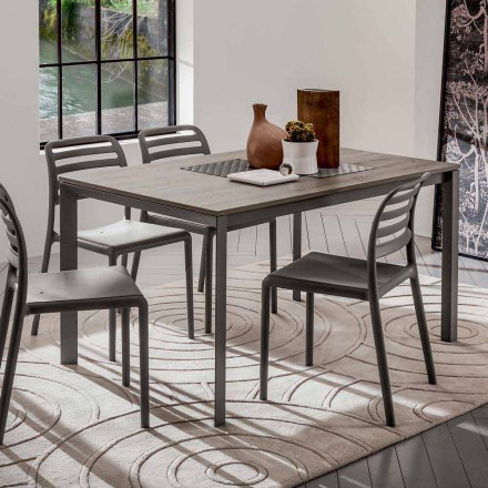 Mesa de cocina con tapa de melamina y base de metal Made in Italy - Spilla Viadurini