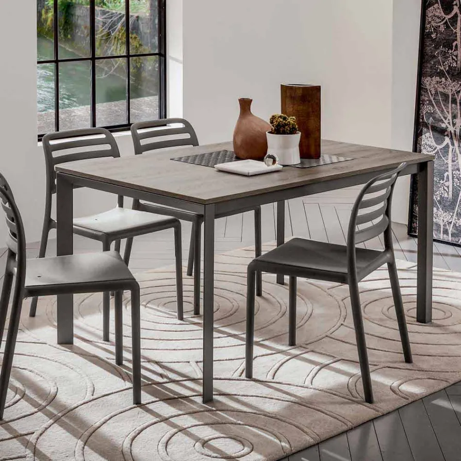 Mesa de cocina con tapa de melamina y base de metal Made in Italy - Spilla Viadurini