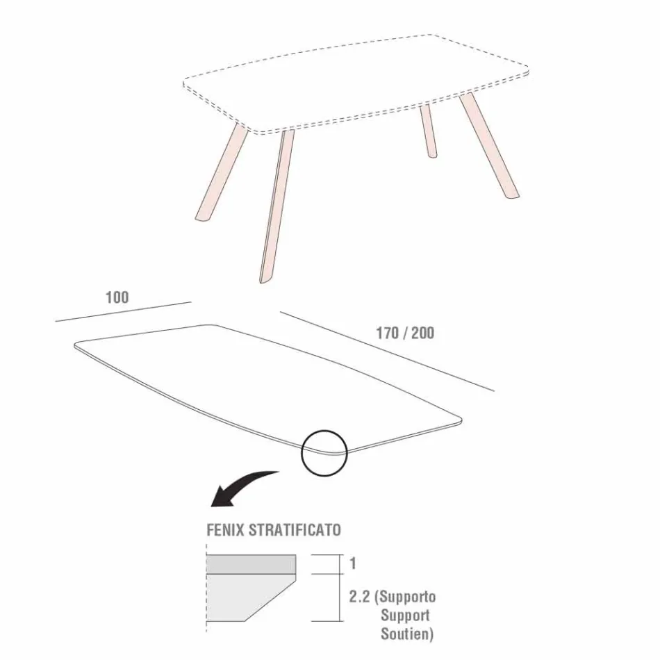 Mesa de cocina en laminado Fenix y aluminio negro Made in Italy - Lingotto Viadurini