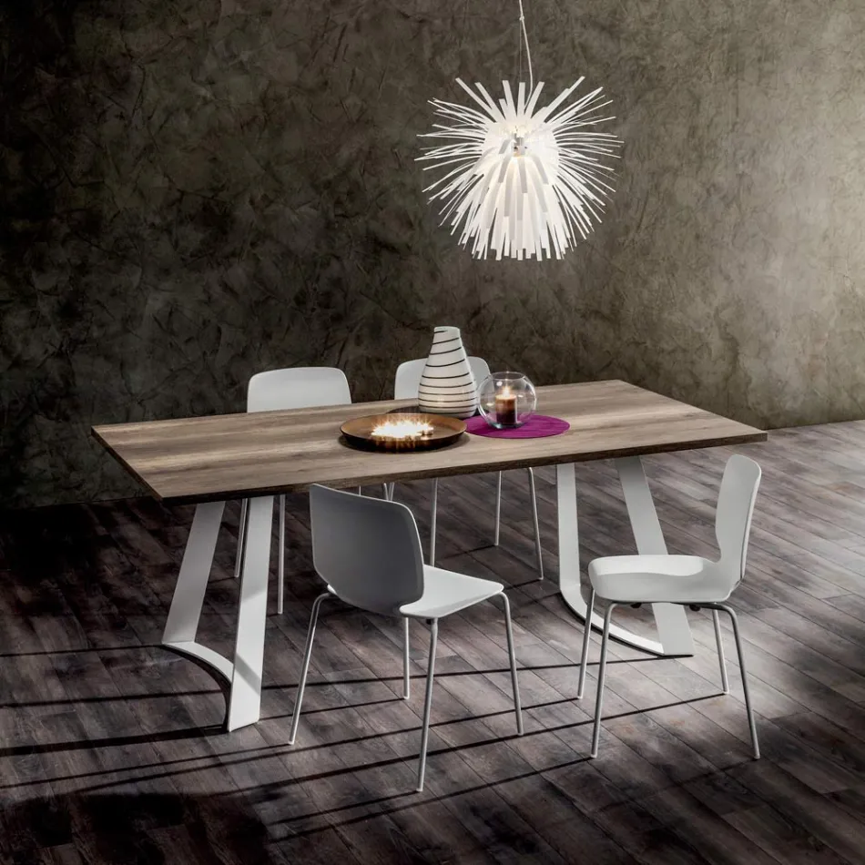 Mesa de cocina en HPL con fina base de metal Made in Italy - Pinocho Viadurini
