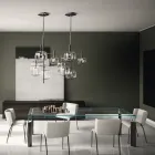 Mesa de cocina de vidrio extraclaro con patas de madera Made in Italy - Super Viadurini