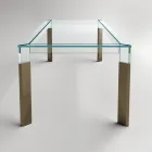 Mesa de cocina de vidrio extraclaro con patas de madera Made in Italy - Super Viadurini