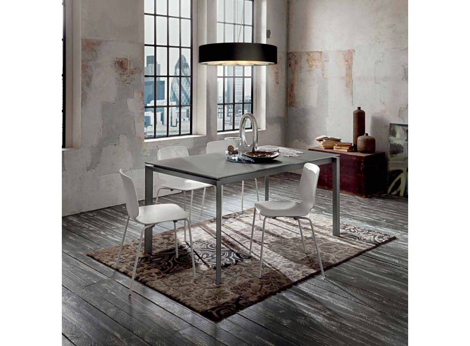Mesa de cocina en vidrio mate con estructura de metal Made in Italy - Broche Viadurini