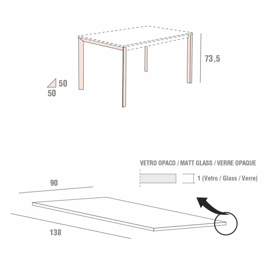 Mesa de cocina en vidrio mate con estructura de metal Made in Italy - Broche Viadurini
