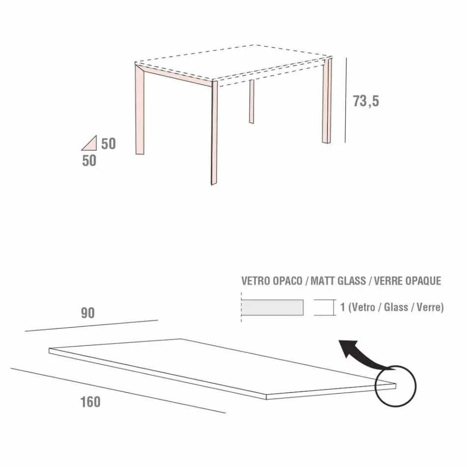 Mesa de cocina en vidrio mate con estructura de metal Made in Italy - Broche Viadurini