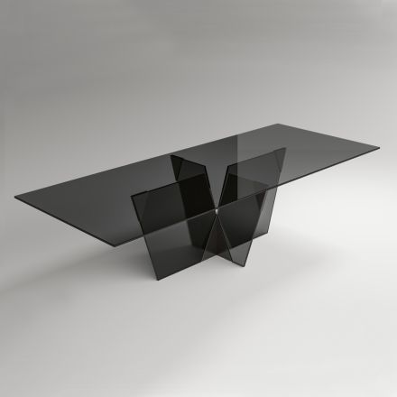 Mesa de cocina rectangular con tapa y base de vidrio Made in Italy - Tiseo Viadurini