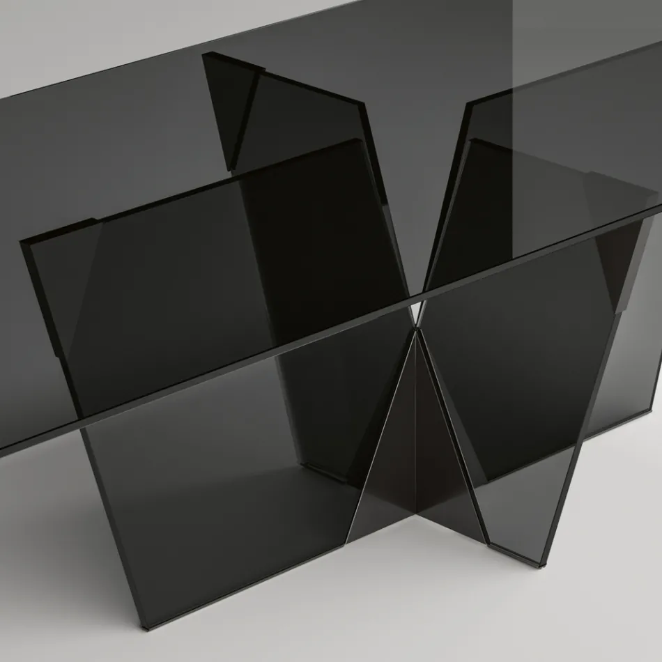 Mesa de cocina rectangular con tapa y base de vidrio Made in Italy - Tiseo Viadurini