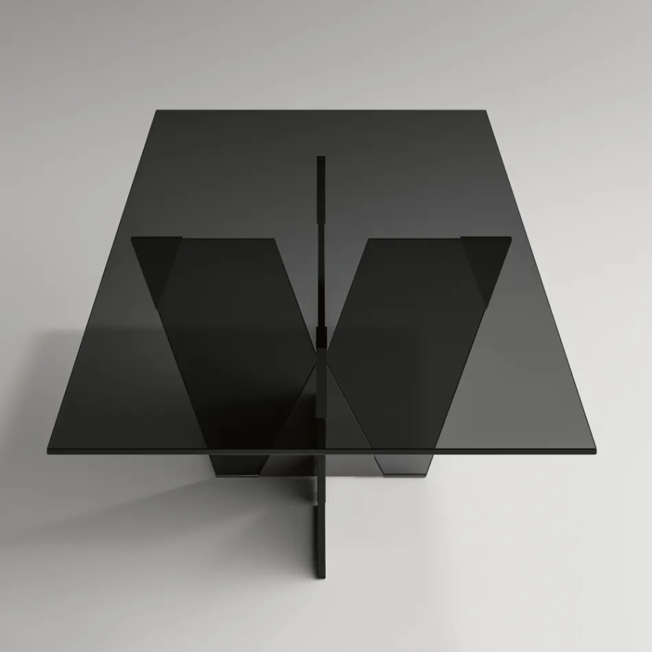 Mesa de cocina rectangular con tapa y base de vidrio Made in Italy - Tiseo Viadurini