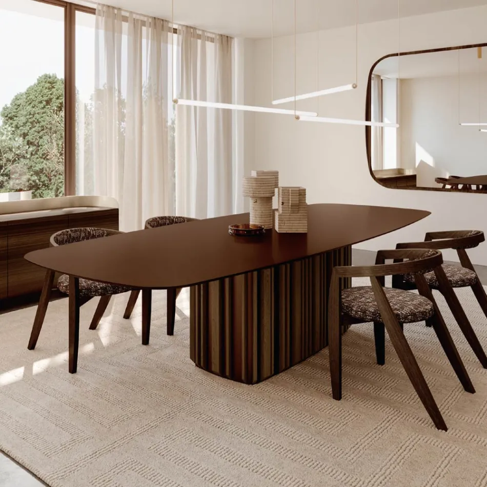 Mesa de cristal de 300 cm con base metálica, fabricada en Italia. Diseño: Lunaria. Viadurini