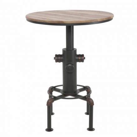 Mesa de bar redonda de estilo industrial en diseño de hierro y madera - Niv Viadurini