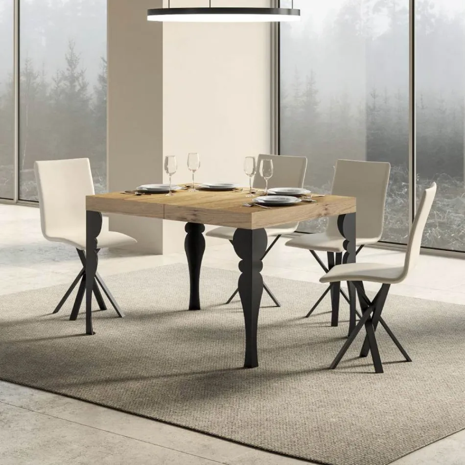 Mesa de cocina extensible en madera antracita y hierro Made in Italy - Sassone Viadurini