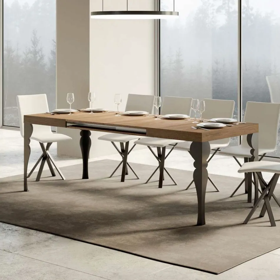 Mesa de cocina extensible en madera antracita y hierro Made in Italy - Sassone Viadurini