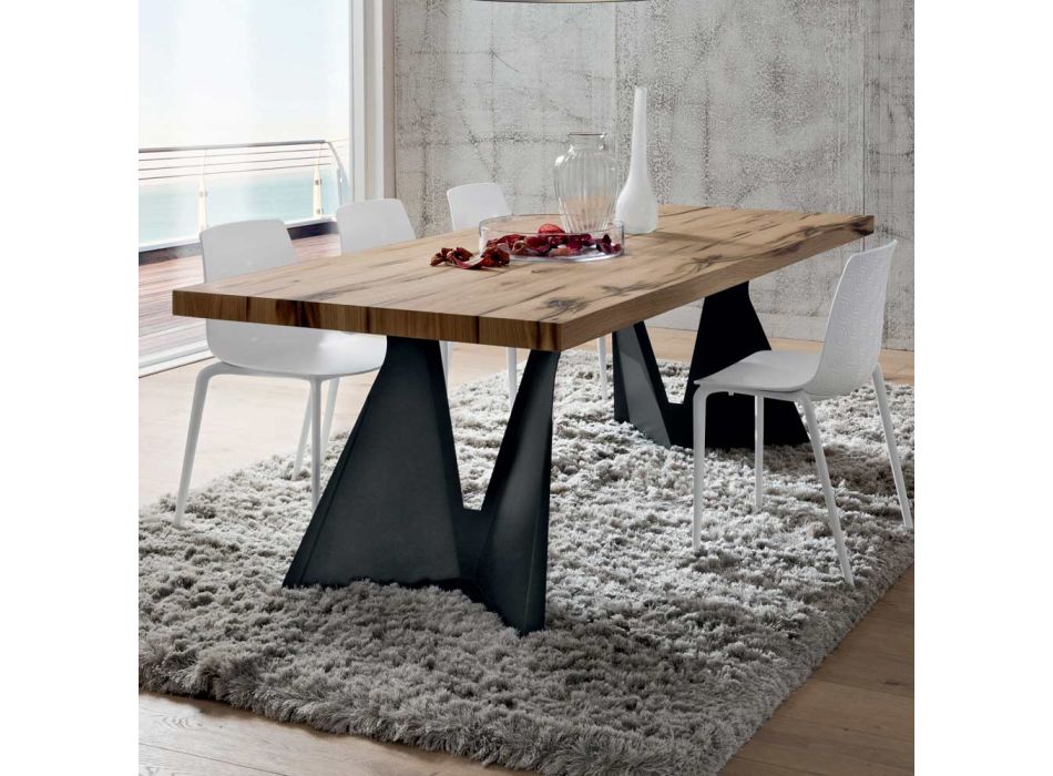 Mesa de cocina en madera y metal Made in Italy, alta calidad - Dotto Viadurini