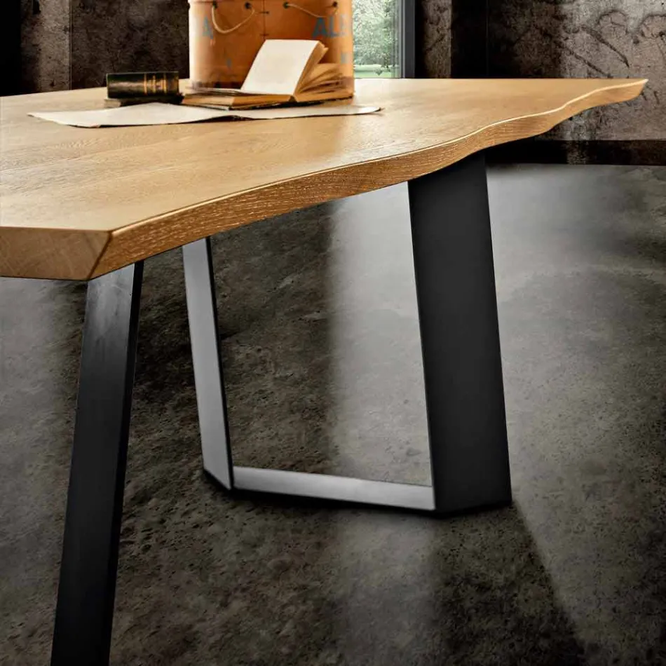 Mesa de cocina de madera maciza y metal fabricada en Italia, Flora. Viadurini
