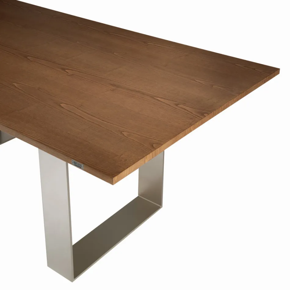 Mesa de cocina en madera maciza y patas de hierro Made in Italy - Pegasus Viadurini