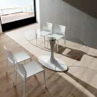 Mesa de cocina de lujo en vidrio templado y mármol Made in Italy - Brontolo Viadurini