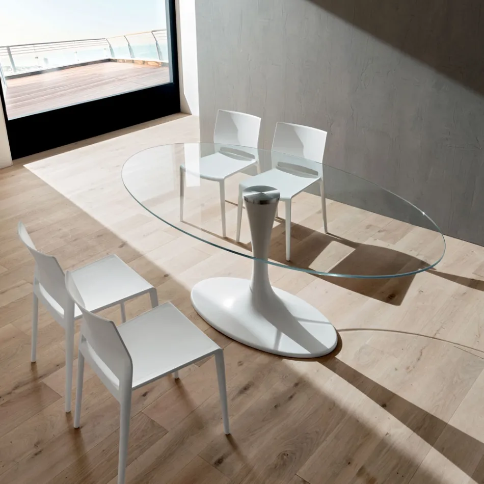 Mesa de cocina de lujo en vidrio templado y mármol Made in Italy - Brontolo Viadurini