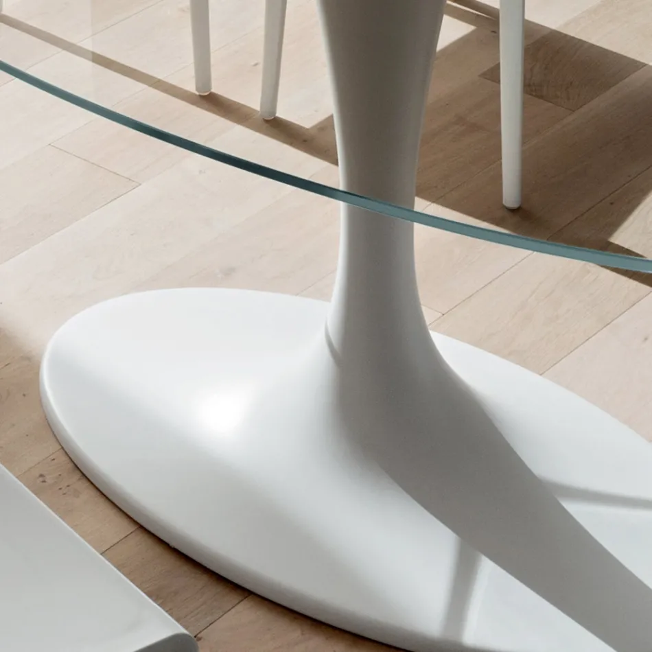 Mesa de cocina de lujo en vidrio templado y mármol Made in Italy - Brontolo Viadurini