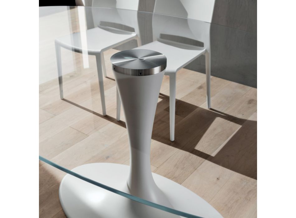 Mesa de cocina de lujo en vidrio templado y mármol Made in Italy - Brontolo Viadurini