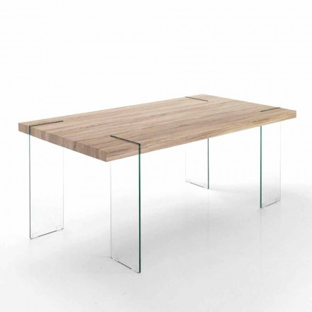 Mesa de cocina moderna con tablero de MDF y base de vidrio, Joey Viadurini
