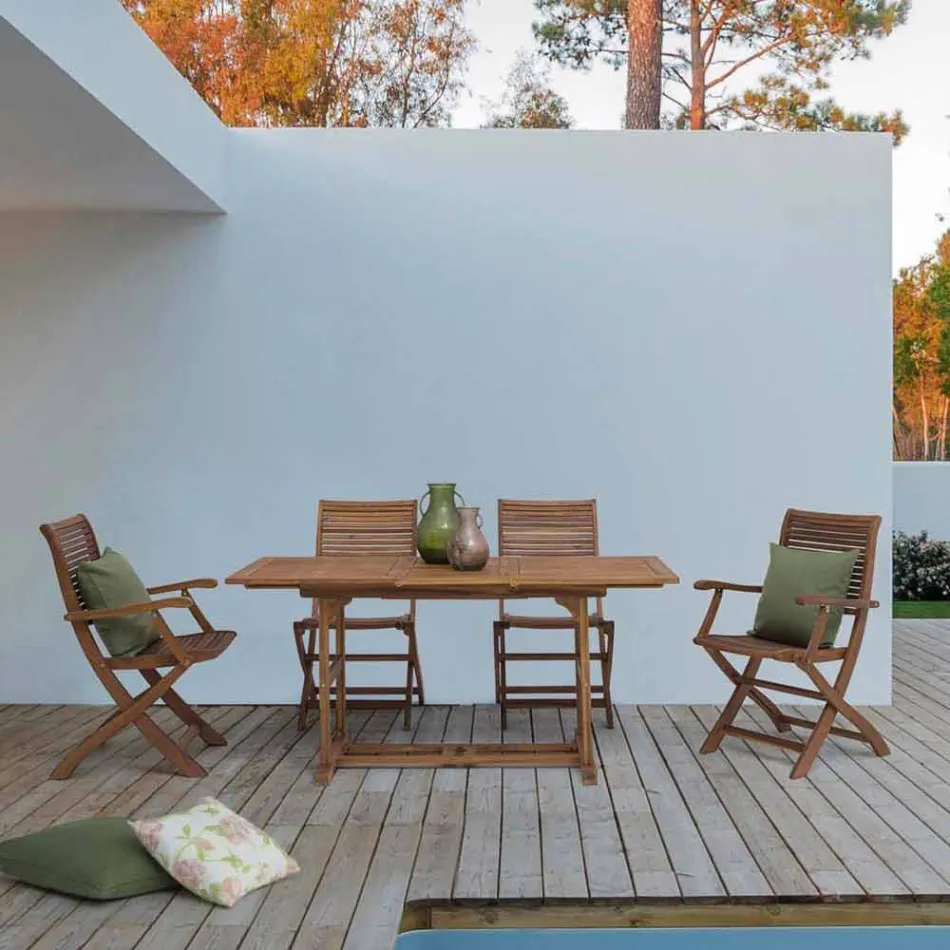 Mesa de exterior extensible hasta 160 cm en madera de acacia - Nube Viadurini