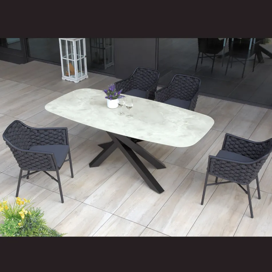 Mesa de exterior con base de aluminio y tablero laminado HPL de 12 mm - Zefiro Viadurini