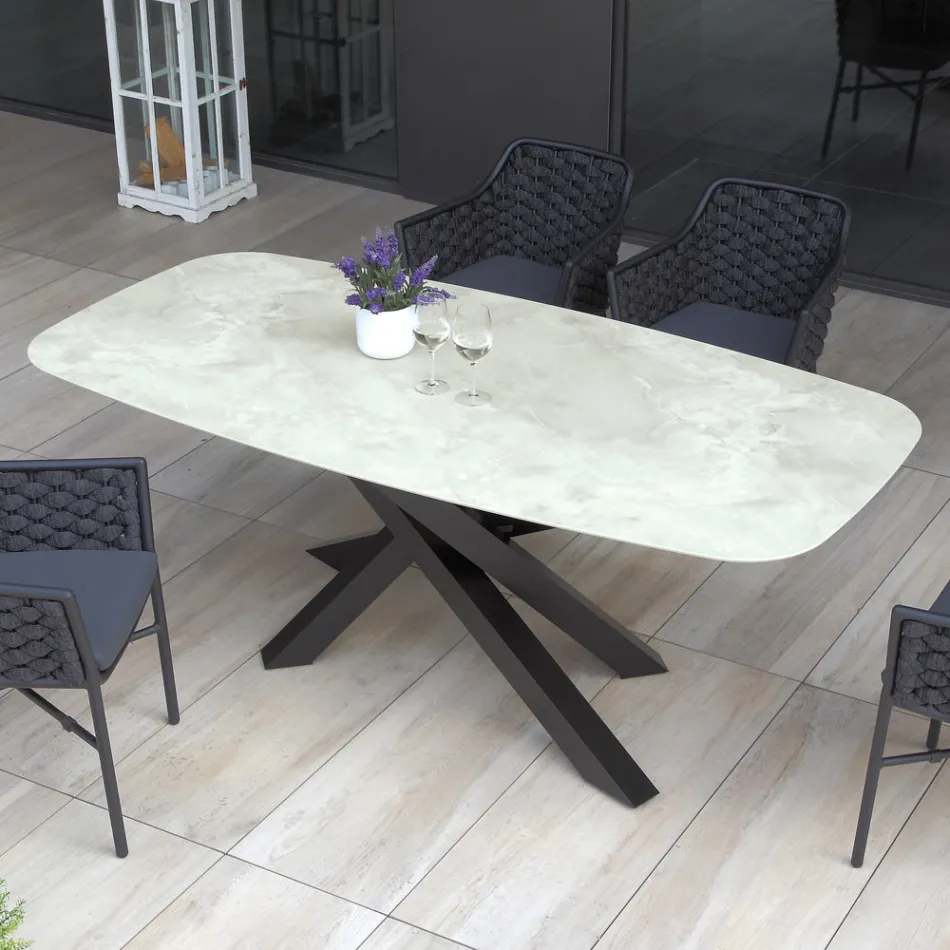 Mesa de exterior con base de aluminio y tablero laminado HPL de 12 mm - Zefiro Viadurini