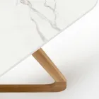 Mesa de exterior con base de madera y tapa de cerámica Calacatta Oro - Infinity Viadurini