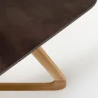 Mesa de exterior con base de madera y tapa de cerámica Corten de metal - Infinity Viadurini