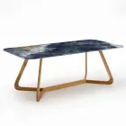 Mesa de exterior con base de madera y tapa de cerámica azul océano - Infinity Viadurini