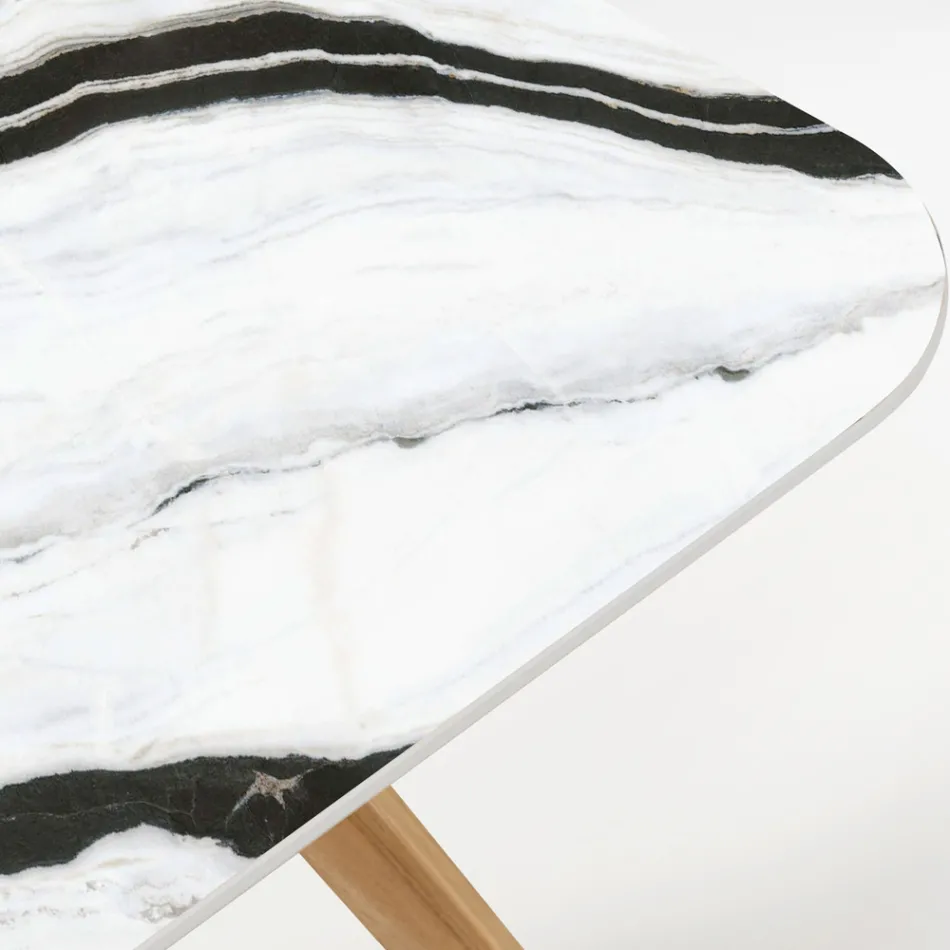 Mesa de Exterior con Base de Madera y Tapa de Cerámica Panda Blanco - Infinity Viadurini