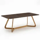 Mesa de exterior con base de madera y tapa de cerámica marrón Pulpis - Infinity Viadurini