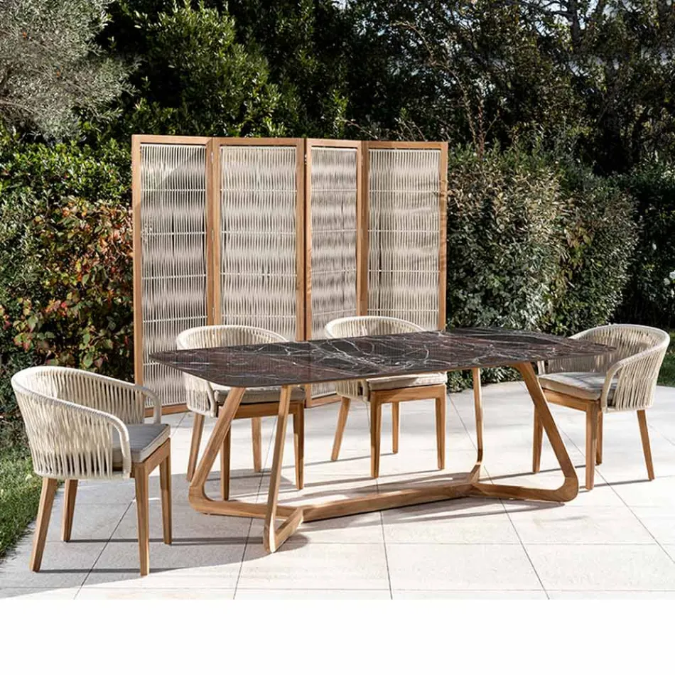 Mesa de exterior con base de madera y tapa de cerámica roja Domus - Infinity Viadurini