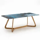 Mesa de exterior con base de madera y tapa de cerámica Thunderstorm - Infinity Viadurini