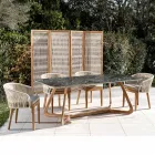 Mesa de exterior con base de madera y tapa de cerámica verde France - Infinity Viadurini