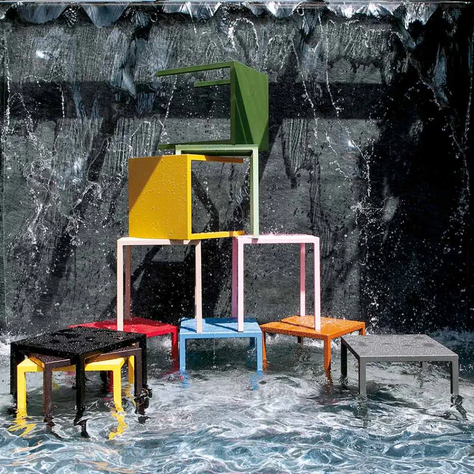 Mesa Exterior con Estructura de Acero Galvanizado Made in Italy - Azul Viadurini