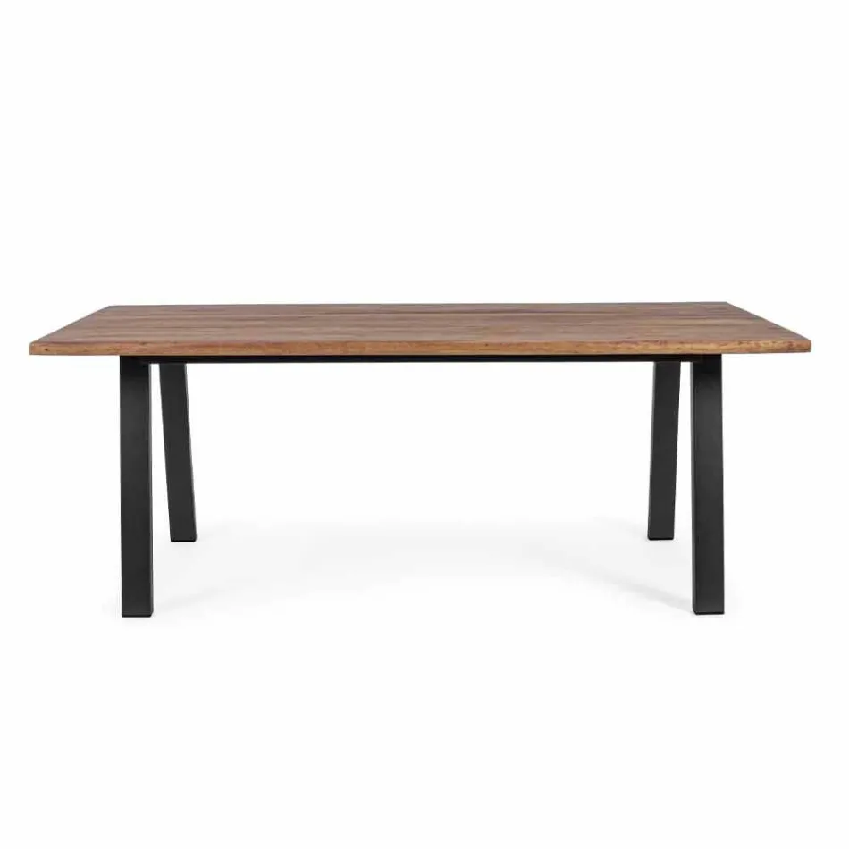 Mesa de exterior de madera de acacia con patas de acero pintado - Sheldon Viadurini
