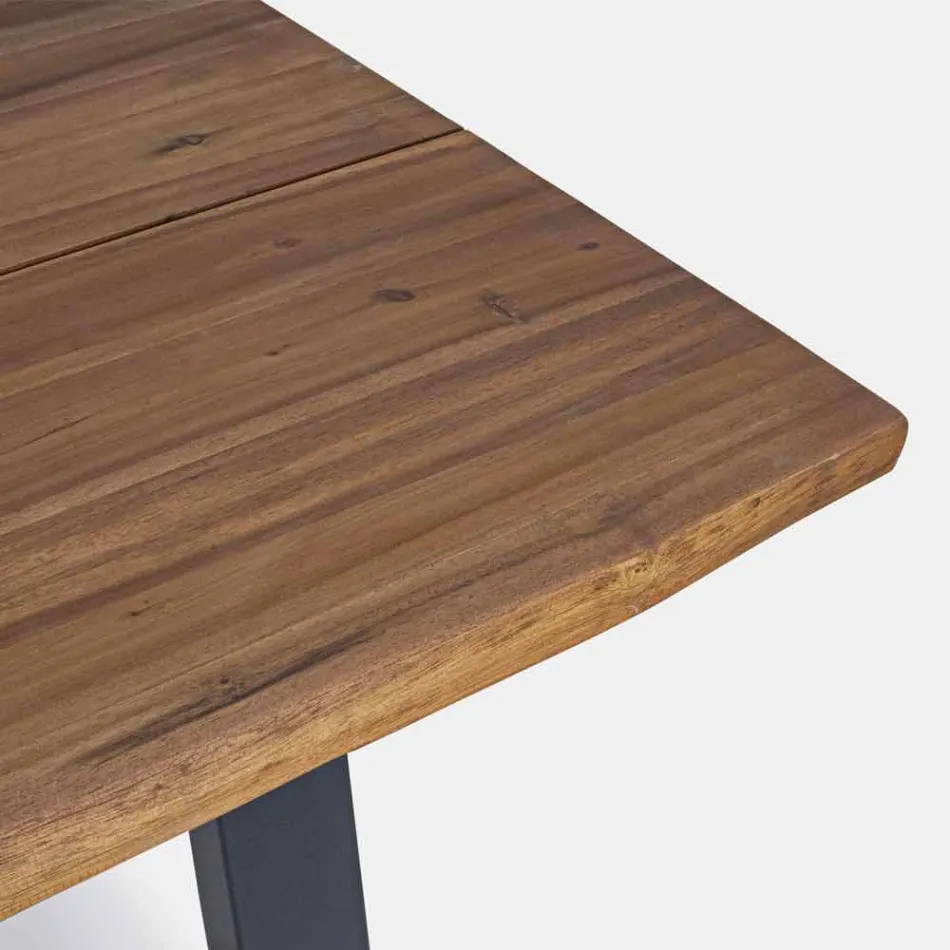 Mesa de exterior de madera de acacia con patas de acero pintado - Sheldon Viadurini