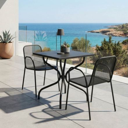 Mesa de exterior Lirion de metal pintado en dos tamaños, fabricada en Italia. Viadurini