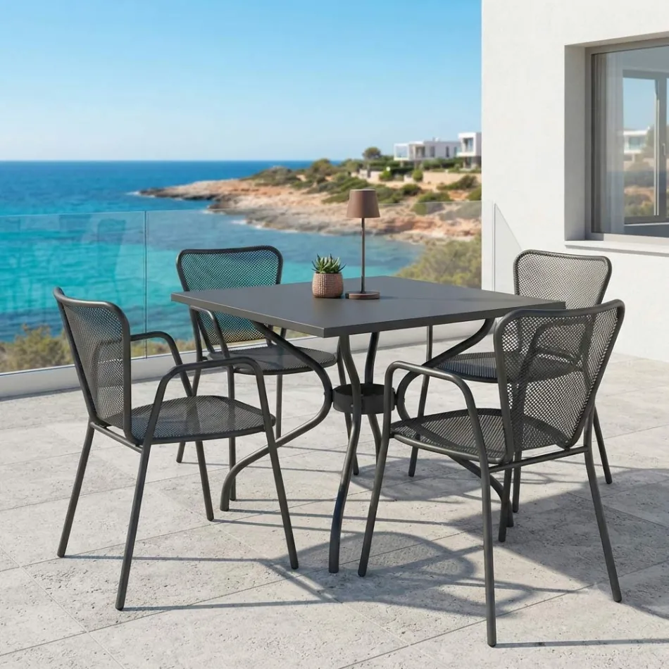 Mesa de exterior Lirion de metal pintado en dos tamaños, fabricada en Italia. Viadurini