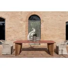 Mesa de exterior en microcemento Okumè y acabado en teca Made in Italy - Pencil Viadurini