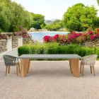 Mesa de exterior en microcemento Okumè y acabado en teca Made in Italy - Pencil Viadurini