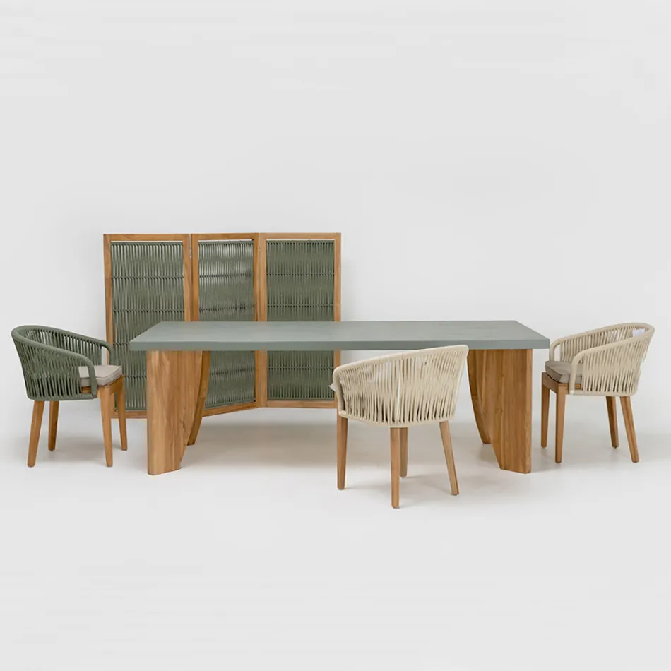 Mesa de exterior en microcemento Okumè y acabado en teca Made in Italy - Pencil Viadurini